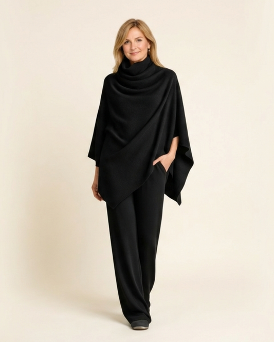 Giana – Conjunto elegante con poncho drapeado y pantalón