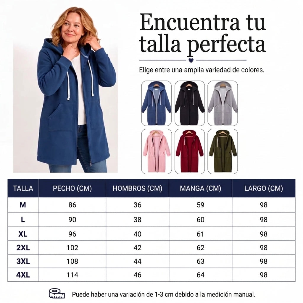Mariona – Sudadera larga con capucha y cremallera