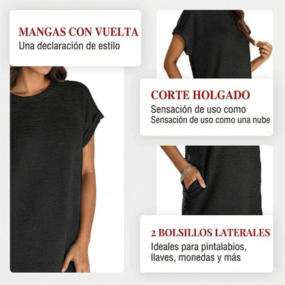 Lidia - Vestido de mujer de corte holgado con bolsillos
