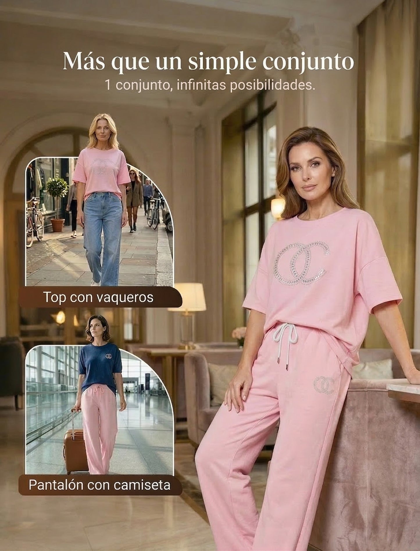 Nerea - Conjunto de dos piezas con top y pantalón holgado