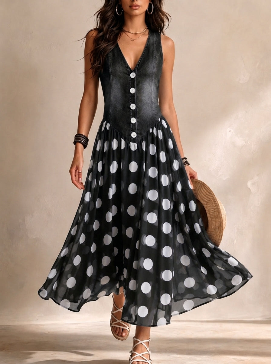 Bianca - Vestido Midi de Chiffon con Lunares