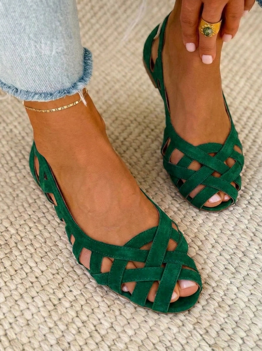 Nina - Sandalias planas con puntera abierta y tejido trenzado