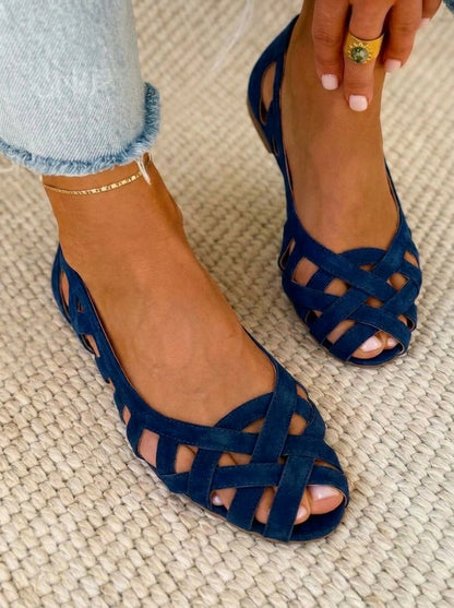 Nina - Sandalias planas con puntera abierta y tejido trenzado