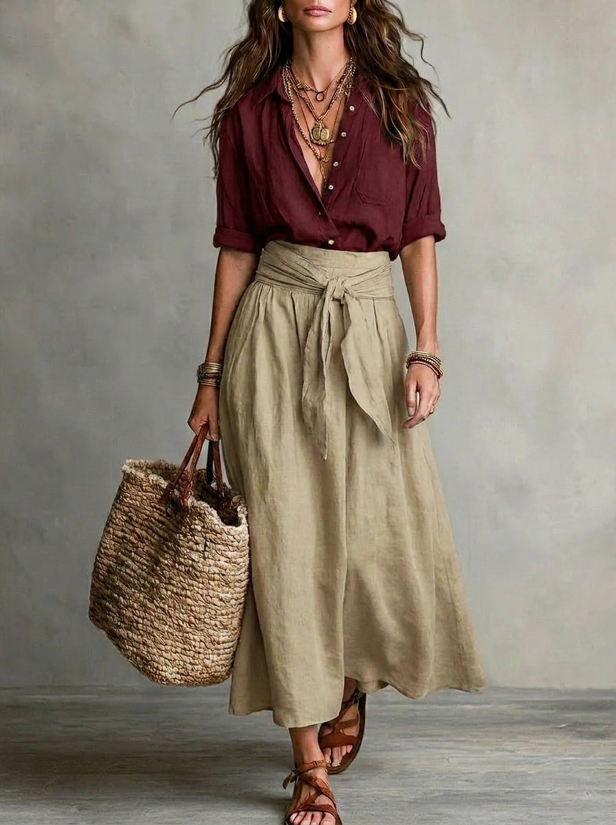 Sofía | Conjunto bohemio elegante de falda y blusa fluida