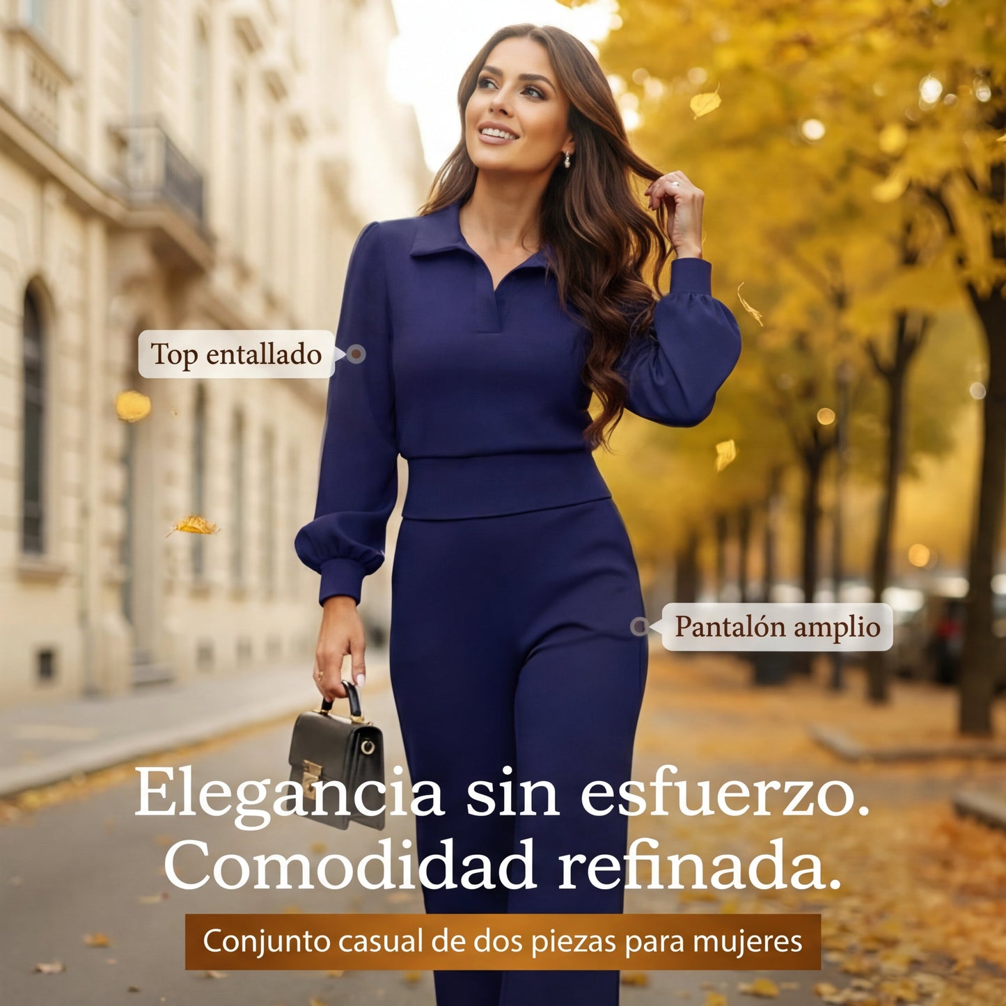 Aitana – Conjunto de top con solapa y pantalón ancho