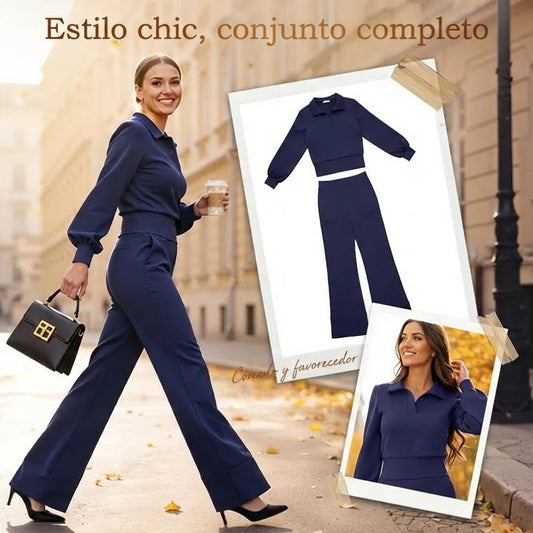 Aitana – Conjunto de top con solapa y pantalón ancho
