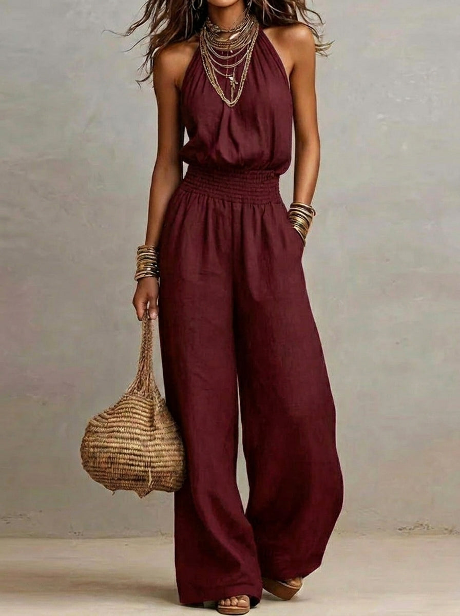 Selena - Mono elegante con cuello halter y pierna ancha