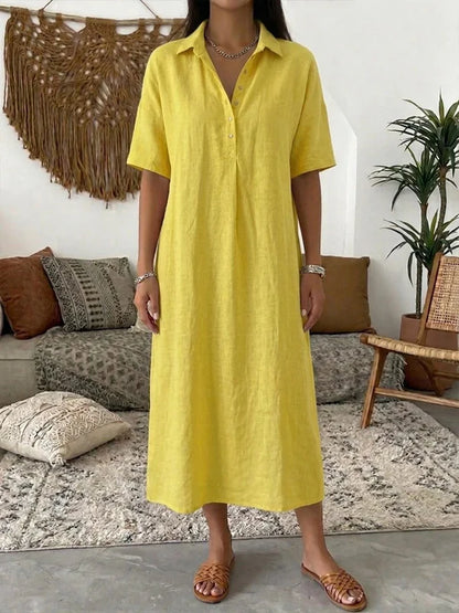 Alina - Vestido camisero midi de algodón y lino
