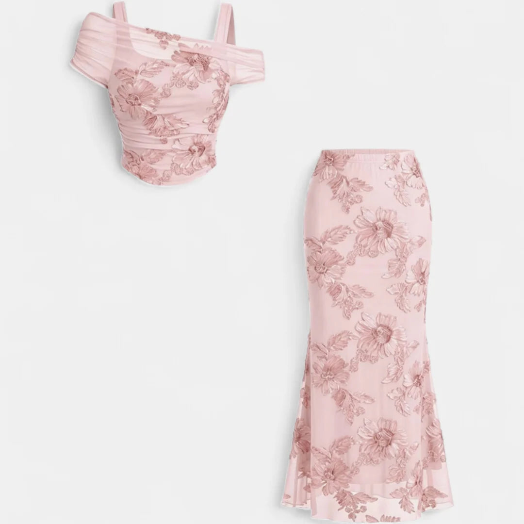 Gala - Conjunto de top bordado y falda larga