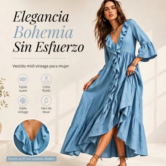 Carolina - Vestido retro con volantes y escote en V