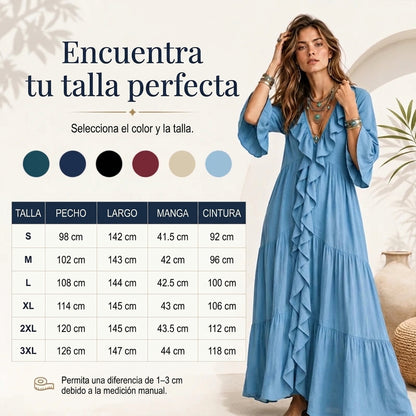 Carolina - Vestido retro con volantes y escote en V