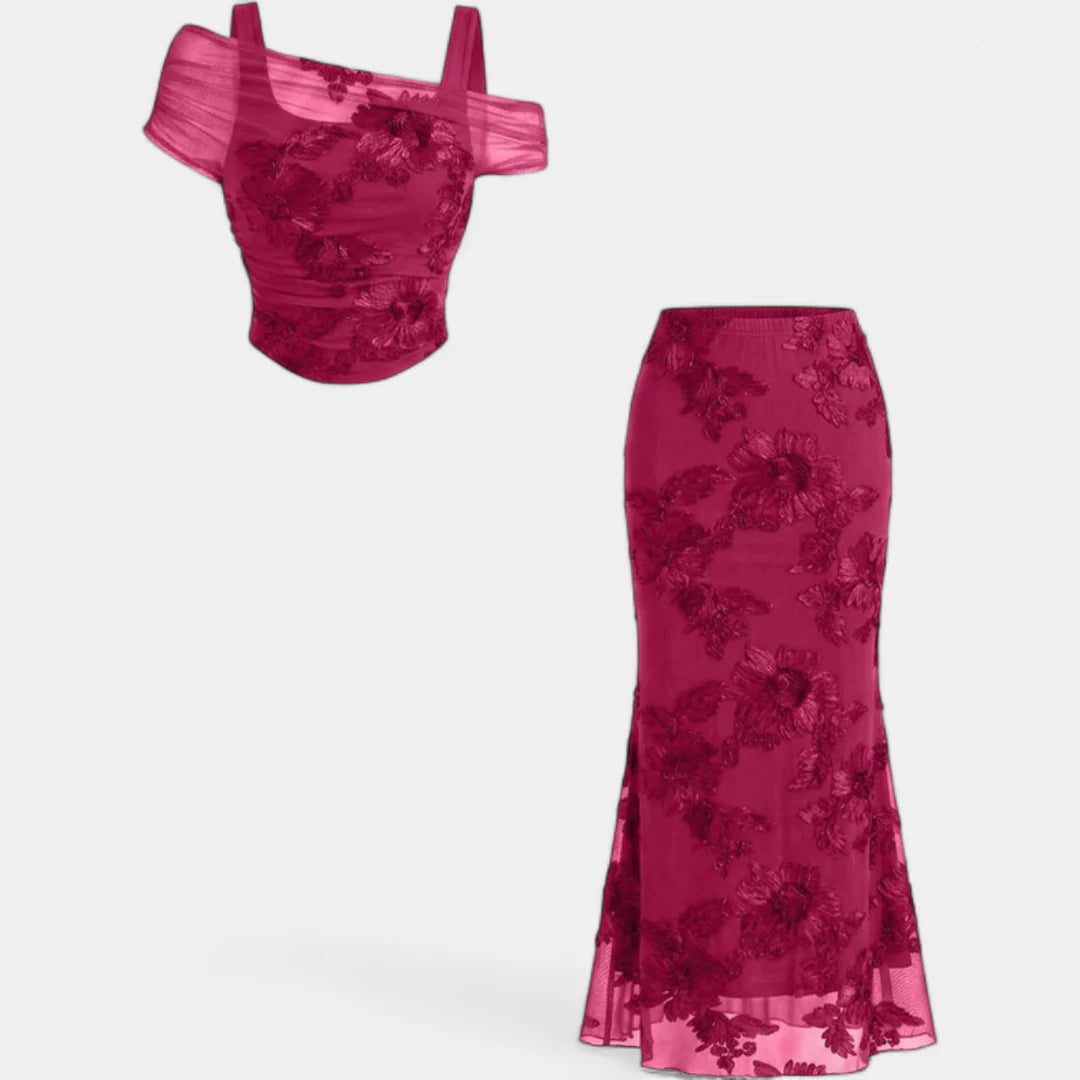 Gala - Conjunto de top bordado y falda larga