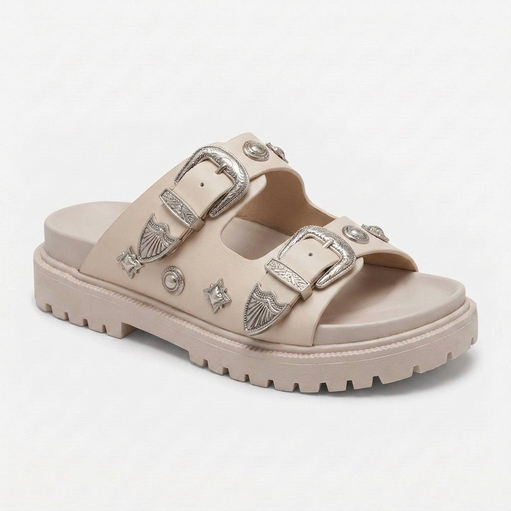 Sandalias de Doble Hebilla con Detalles Decorativos