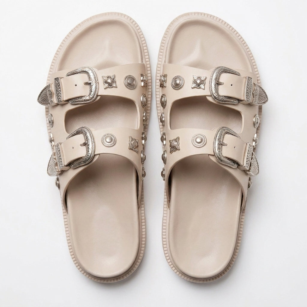 Sandalias de Doble Hebilla con Detalles Decorativos