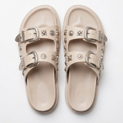 Sandalias de Doble Hebilla con Detalles Decorativos