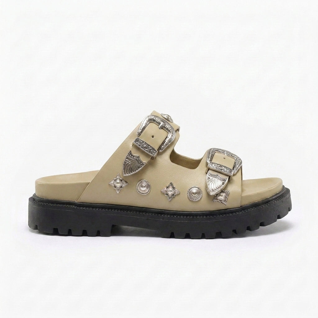 Sandalias de Doble Hebilla con Detalles Decorativos