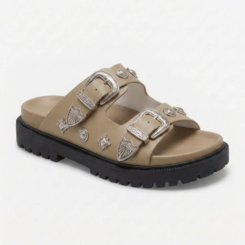 Sandalias de Doble Hebilla con Detalles Decorativos