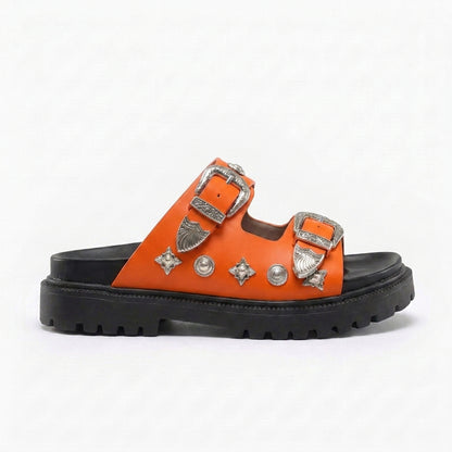 Sandalias de Doble Hebilla con Detalles Decorativos