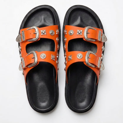 Sandalias de Doble Hebilla con Detalles Decorativos