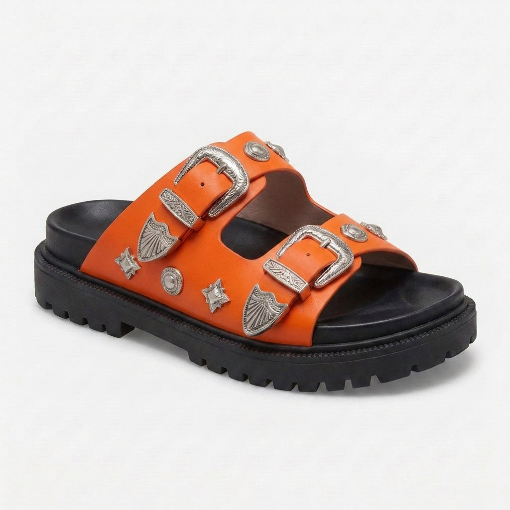 Sandalias de Doble Hebilla con Detalles Decorativos