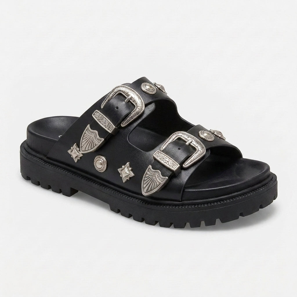 Sandalias de Doble Hebilla con Detalles Decorativos