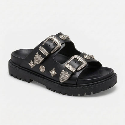 Sandalias de Doble Hebilla con Detalles Decorativos