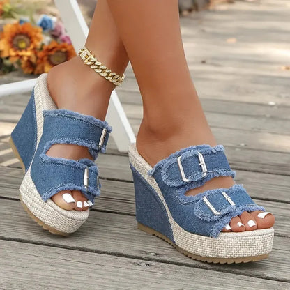 Zafira - Sandalias de cuña con hebillas y diseño vaquero