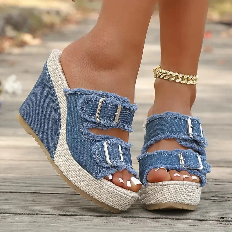 Zafira - Sandalias de cuña con hebillas y diseño vaquero