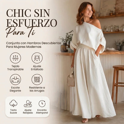 Alba - Conjunto de top sin tirantes y pantalón de pierna ancha