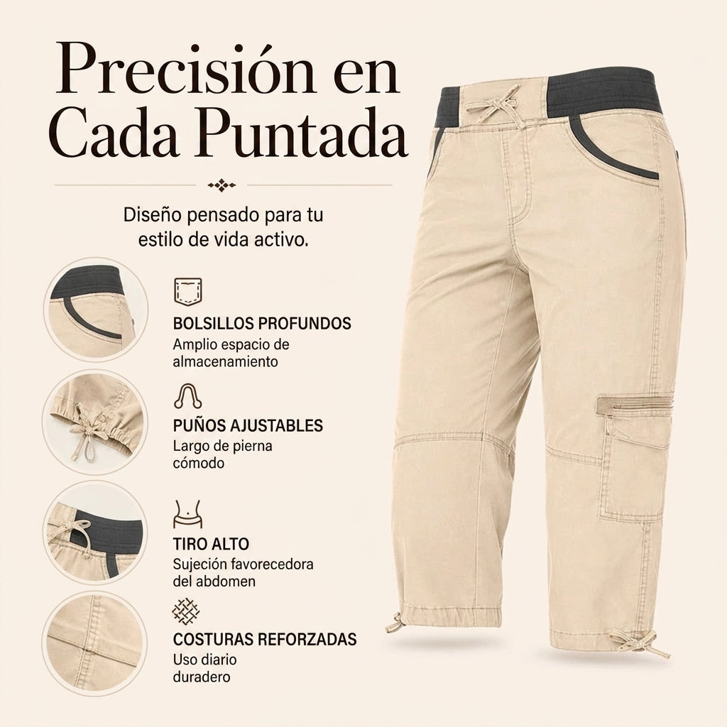 Abril - Pantalón capri cargo de cintura alta