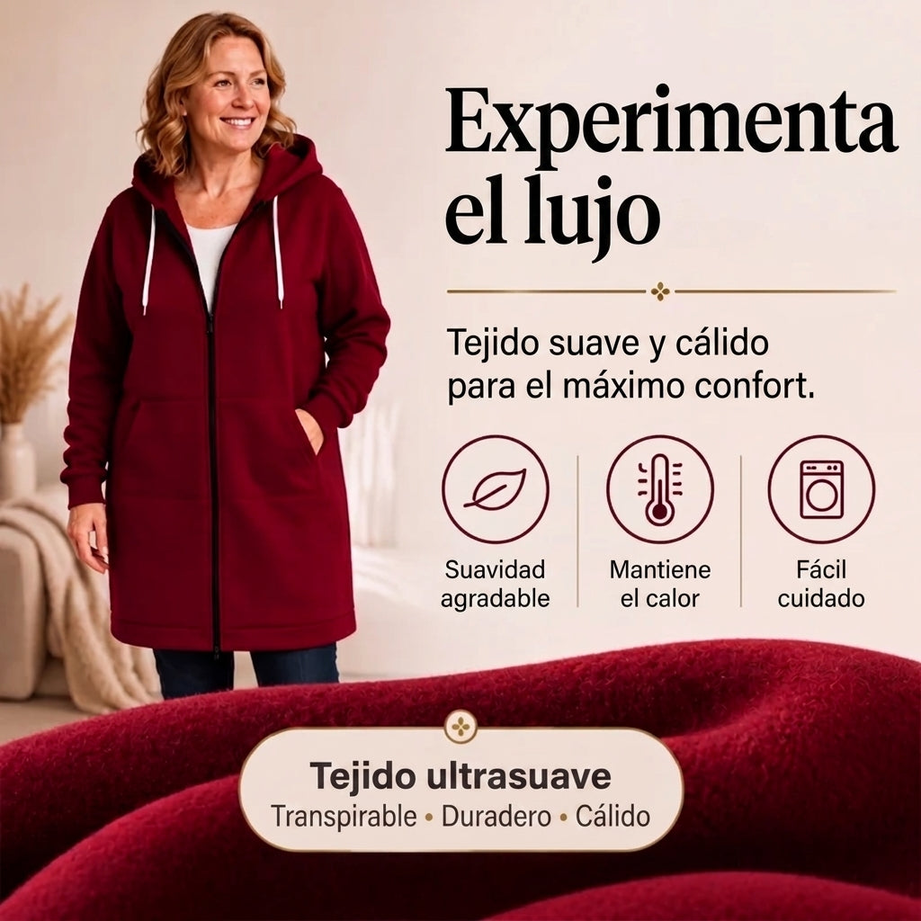 Mariona – Sudadera larga con capucha y cremallera