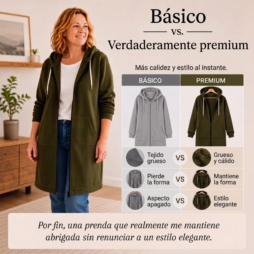 Mariona – Sudadera larga con capucha y cremallera