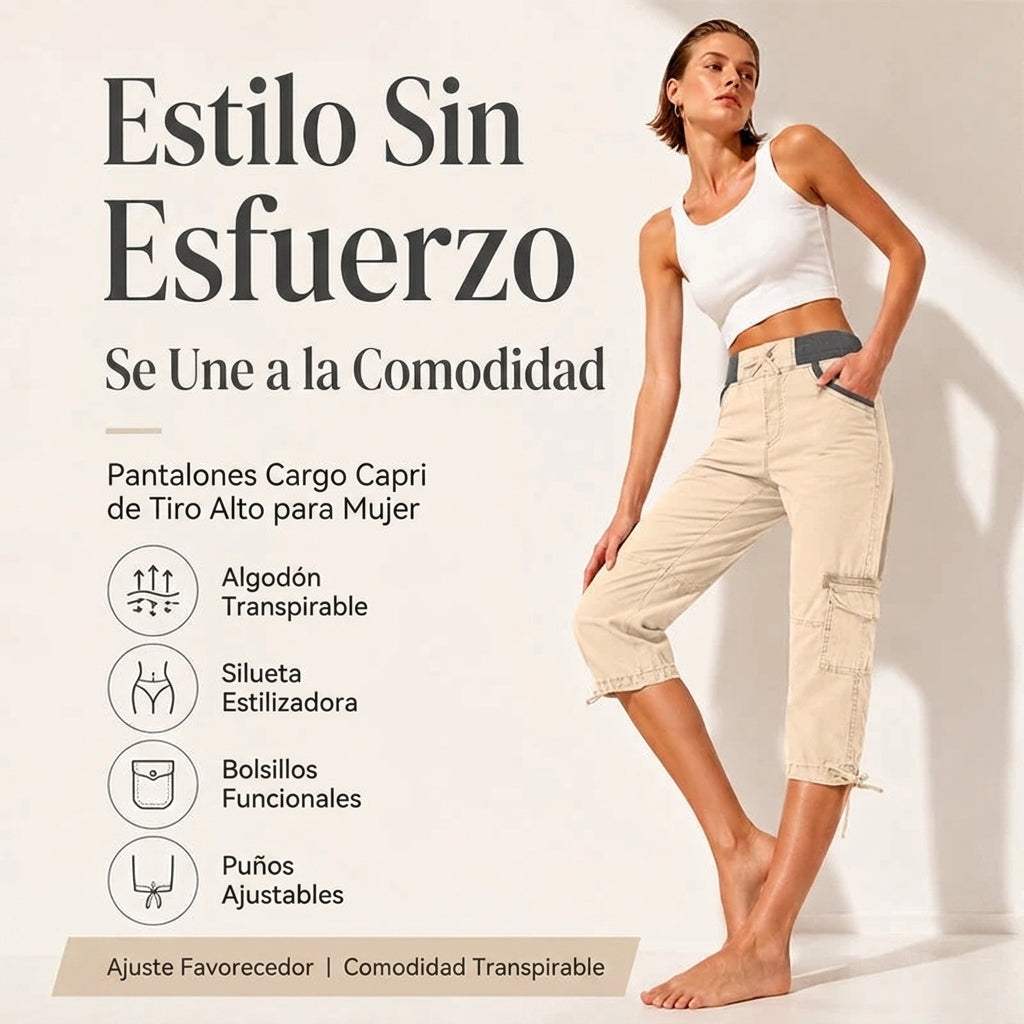 Abril - Pantalón capri cargo de cintura alta
