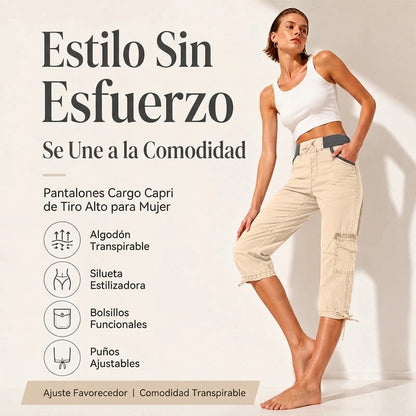 Abril - Pantalón capri cargo de cintura alta