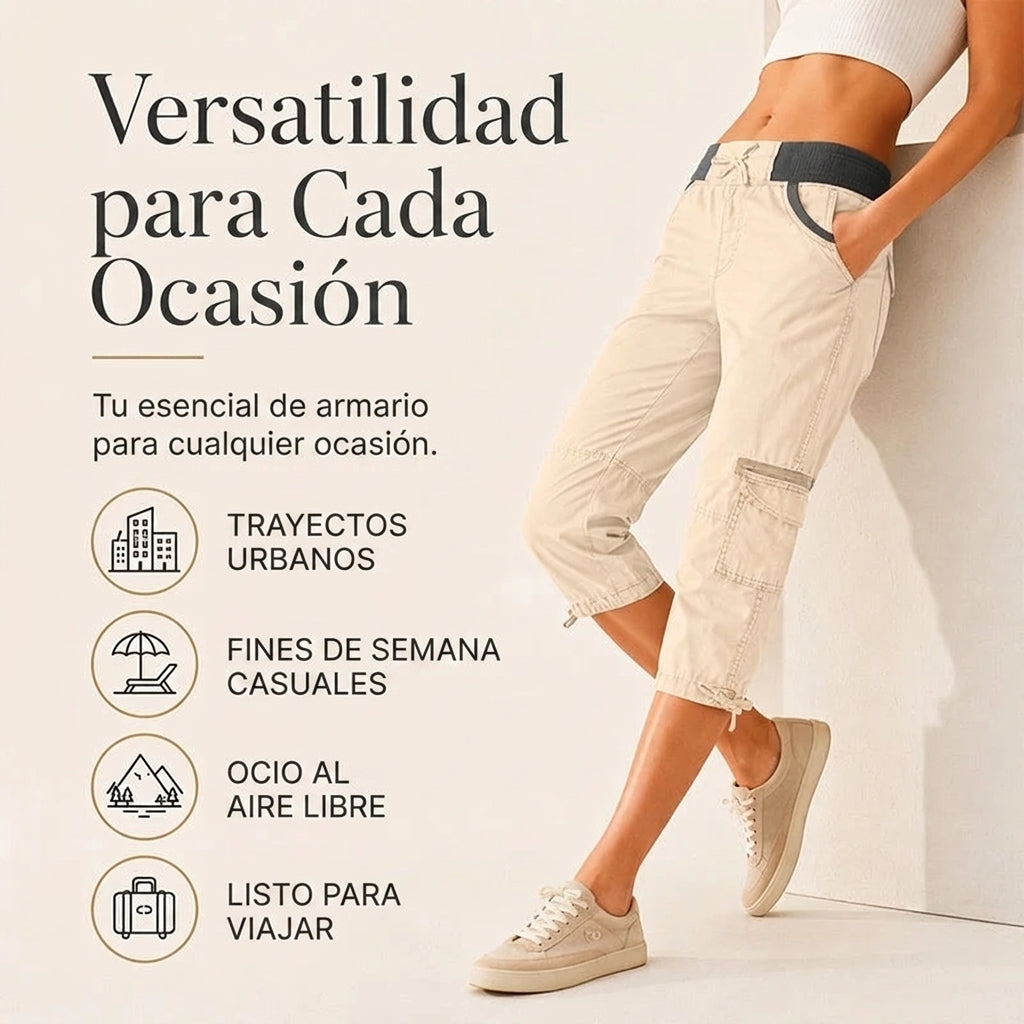 Abril - Pantalón capri cargo de cintura alta