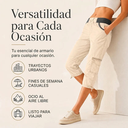 Abril - Pantalón capri cargo de cintura alta