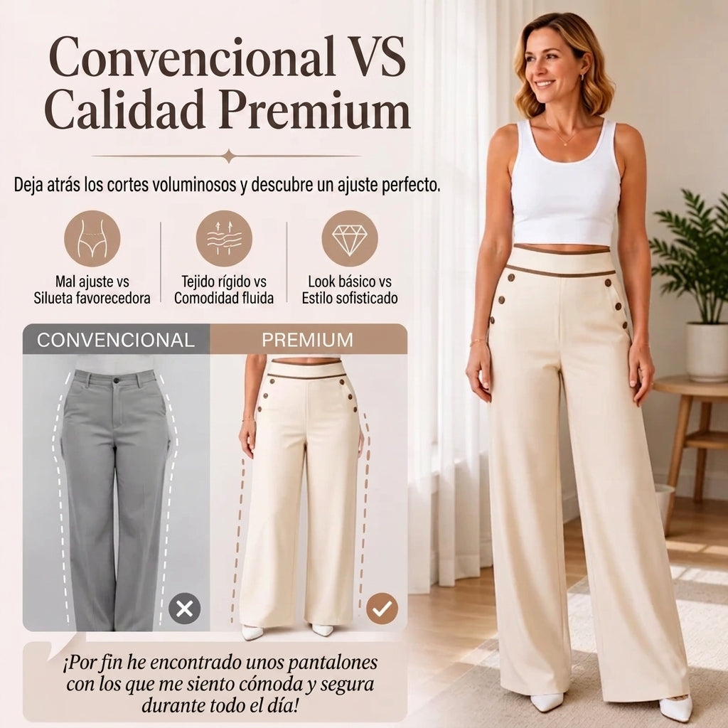 Elena - Pantalón de cintura alta con detalles en contraste