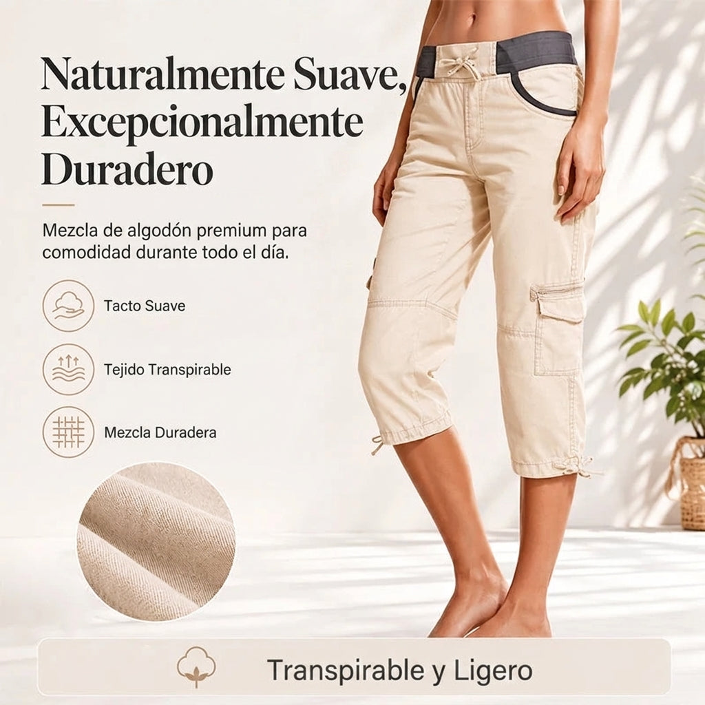 Abril - Pantalón capri cargo de cintura alta