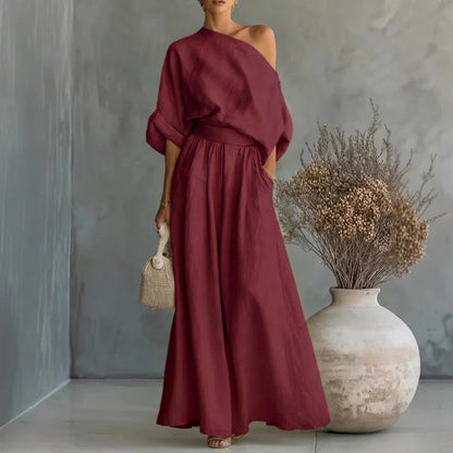 Alba - Conjunto de top sin tirantes y pantalón de pierna ancha