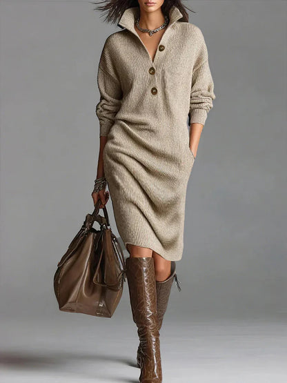 Liora - Vestido midi de canalé elegante