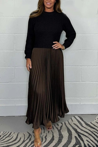 Claudia - Vestido maxi con jersey y falda plisada