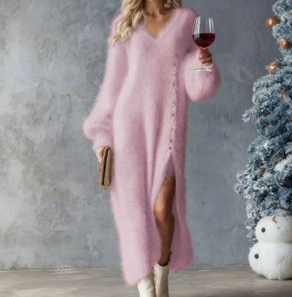 Nerea – Vestido largo de punto con abertura lateral