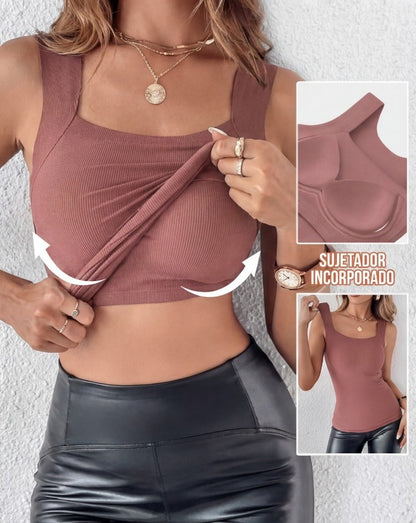 Luna – Top térmico con sujetador integrado y cuello en U