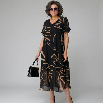 Francisca - Vestido con volante y estampado dorado