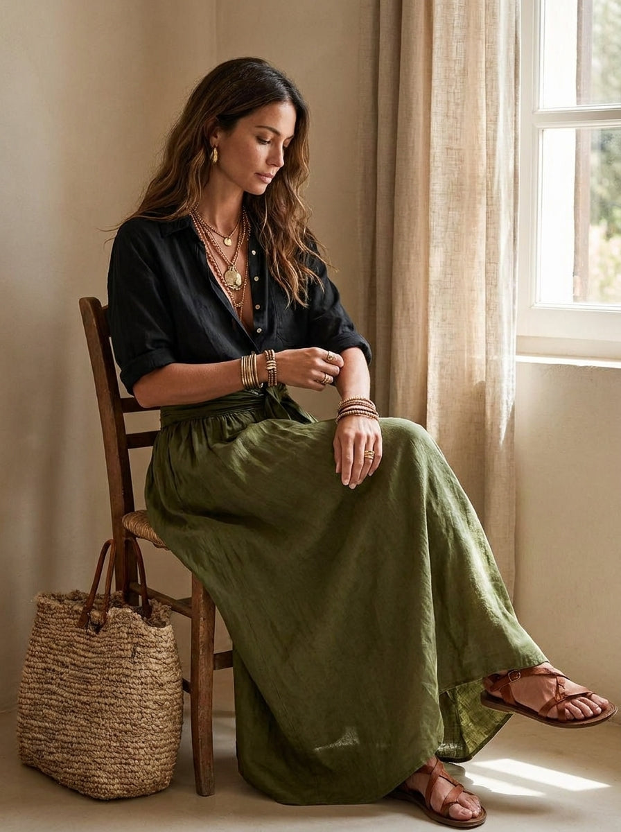 Sofía | Conjunto bohemio elegante de falda y blusa fluida
