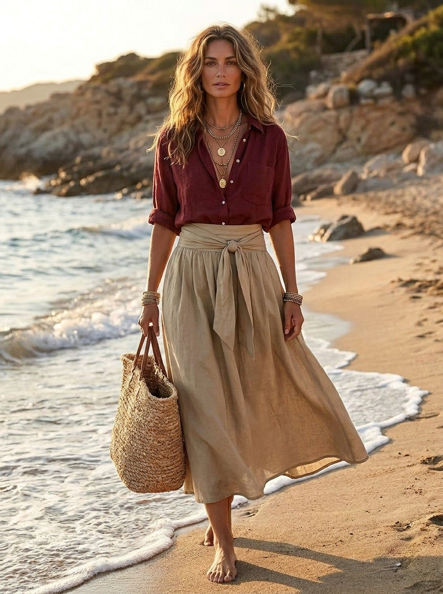 Sofía | Conjunto bohemio elegante de falda y blusa fluida