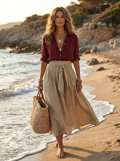 Sofía | Conjunto bohemio elegante de falda y blusa fluida