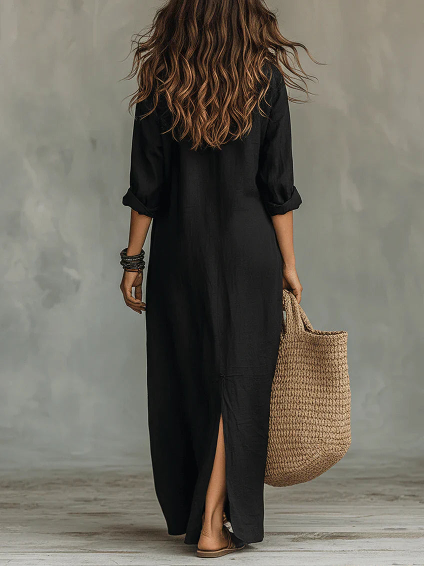 Solina | Vestido Largo Holgado con Botones