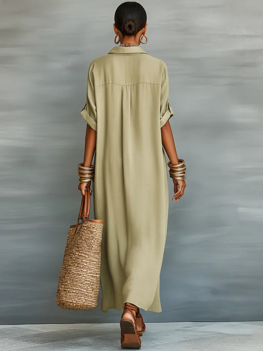 Manela | Vestido Largo Minimalista Verde Oliva