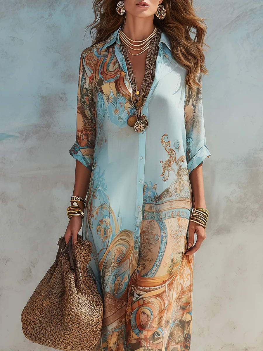 CLEO - Elegante Vestido Camisero Mediterráneo